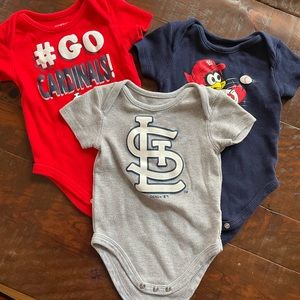 NWOT 3 St Louis Cardinals 6-9mo onesies